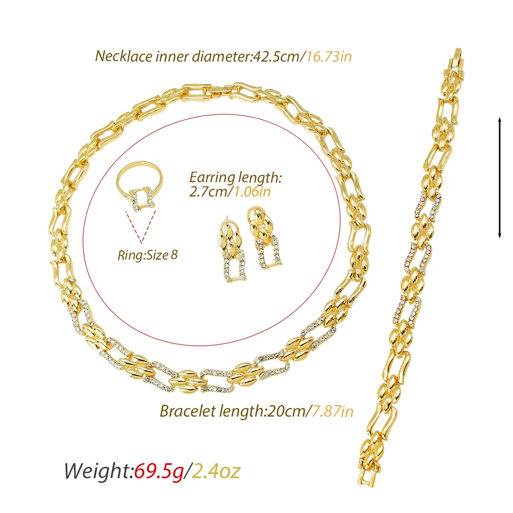 Dubai Gold Color Jewelry Set Cuban Necklace Earrings For Women Bride Wedding Jewelry Banquet Party Gift