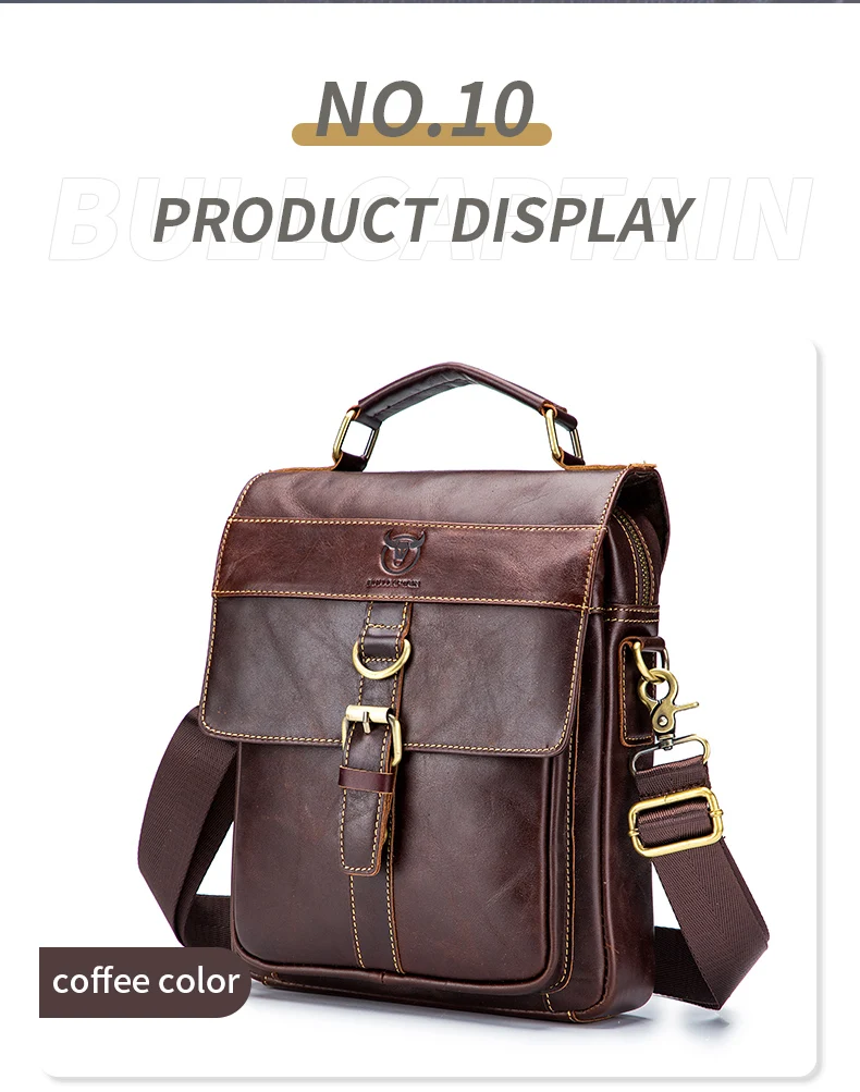 BULLCAPTAIN Men's Leather Shoulder Bag, Retro Business Crossbody Bag, Large Capacity Fashion Casual Youth Student Handbag