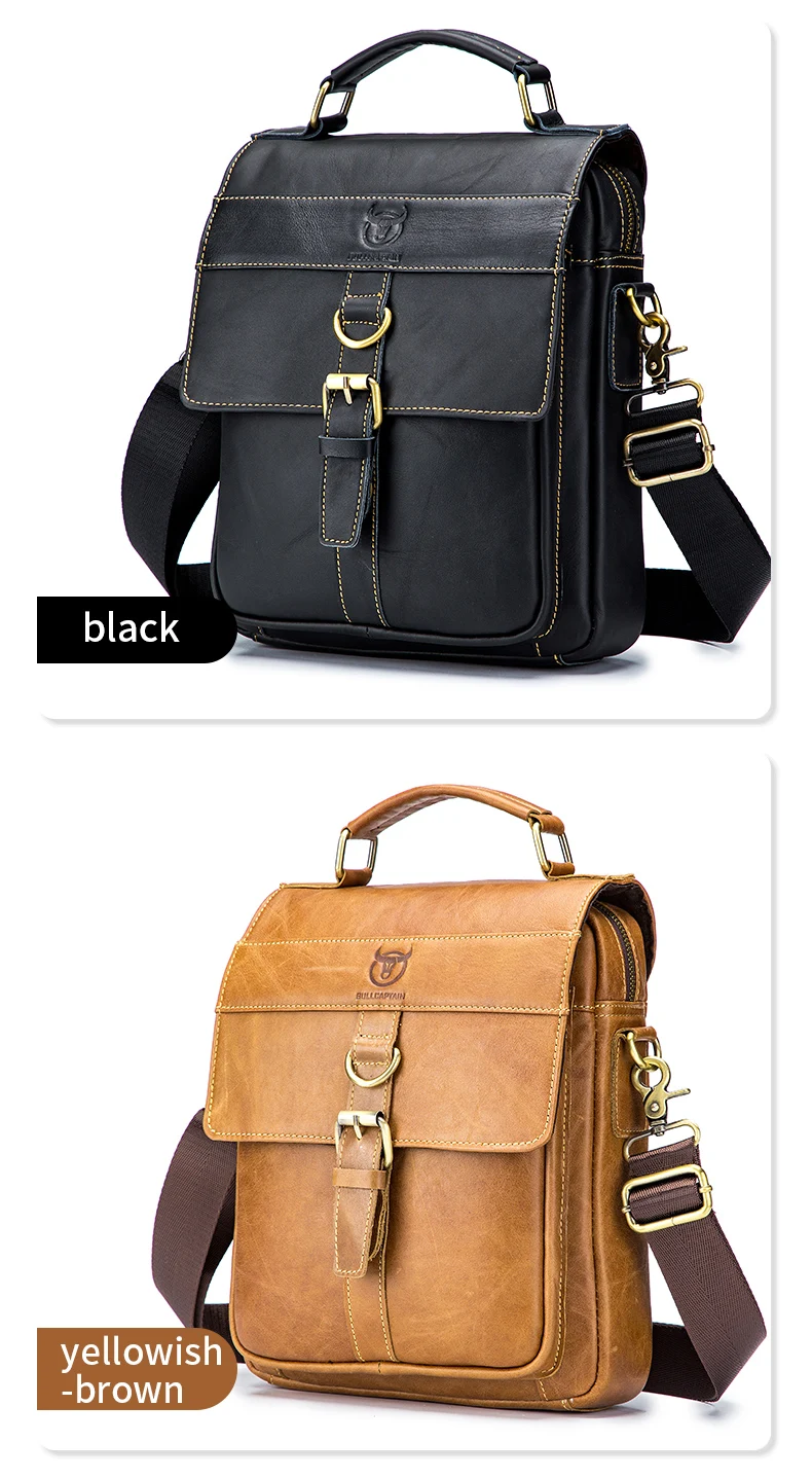 BULLCAPTAIN Men's Leather Shoulder Bag, Retro Business Crossbody Bag, Large Capacity Fashion Casual Youth Student Handbag
