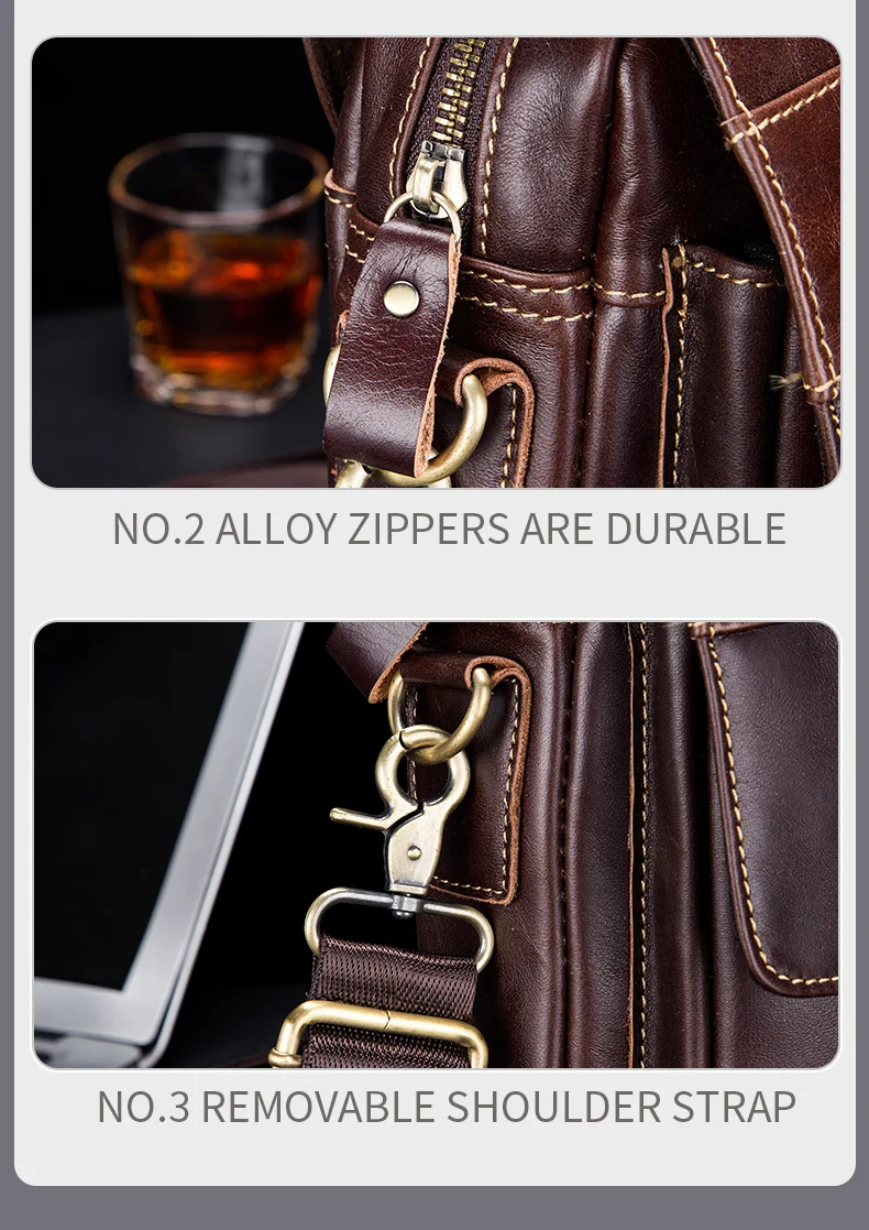 BULLCAPTAIN Men's Leather Shoulder Bag, Retro Business Crossbody Bag, Large Capacity Fashion Casual Youth Student Handbag