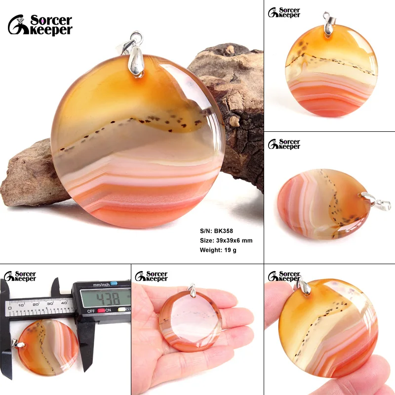 Women & Men Fashion Jewelry Round Pendants Necklaces With Chain Wholesale Natural Botswana Agate Stone for Jewelry Making BK347H