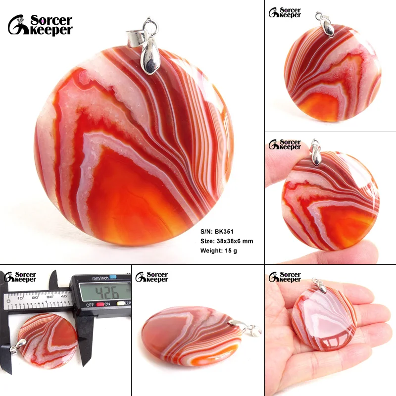 Women & Men Fashion Jewelry Round Pendants Necklaces With Chain Wholesale Natural Botswana Agate Stone for Jewelry Making BK347H