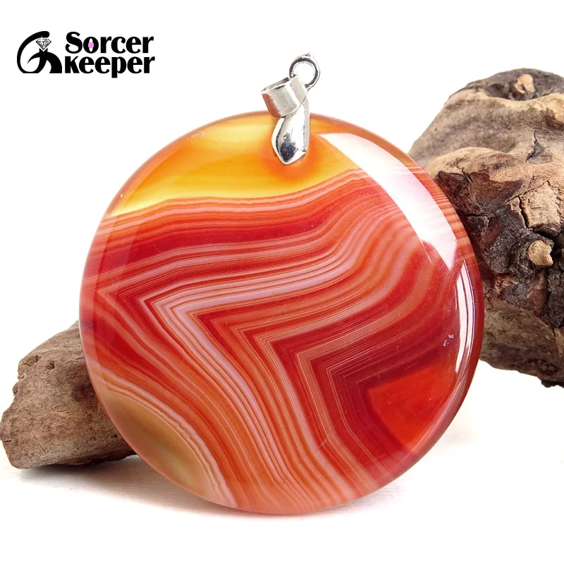 Women & Men Fashion Jewelry Round Pendants Necklaces With Chain Wholesale Natural Botswana Agate Stone for Jewelry Making BK347H