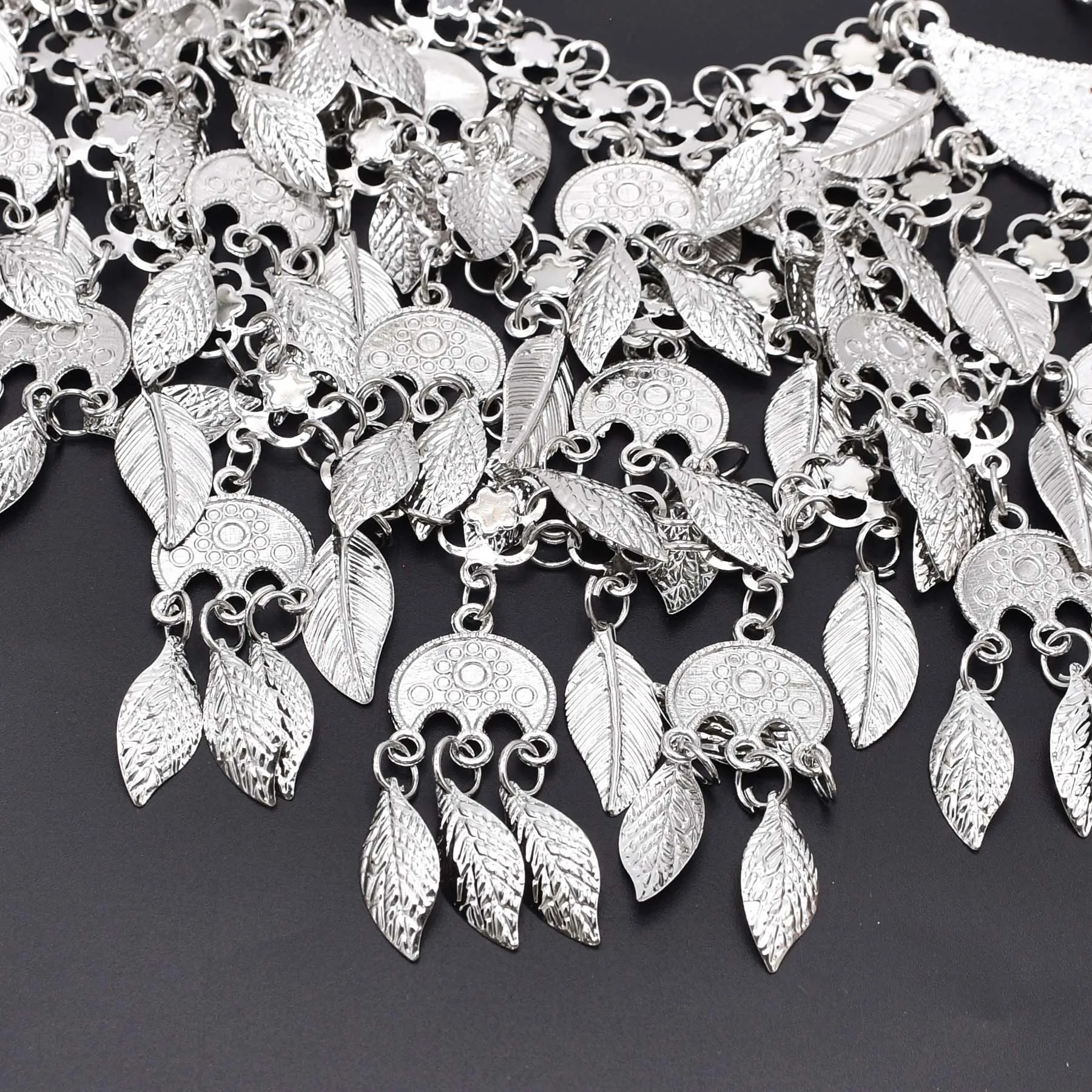 Vintage Silver Plated Moon Leaves Hair Accessories Boho Afghan Ethnic Women's Hair Jewelry Assyrian Tribe Bride Wedding Headband