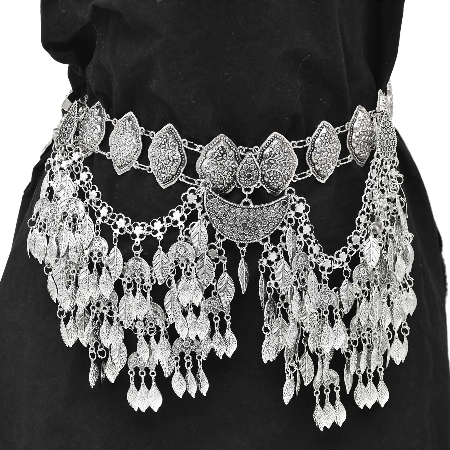 Vintage Silver Plated Moon Leaves Hair Accessories Boho Afghan Ethnic Women's Hair Jewelry Assyrian Tribe Bride Wedding Headband