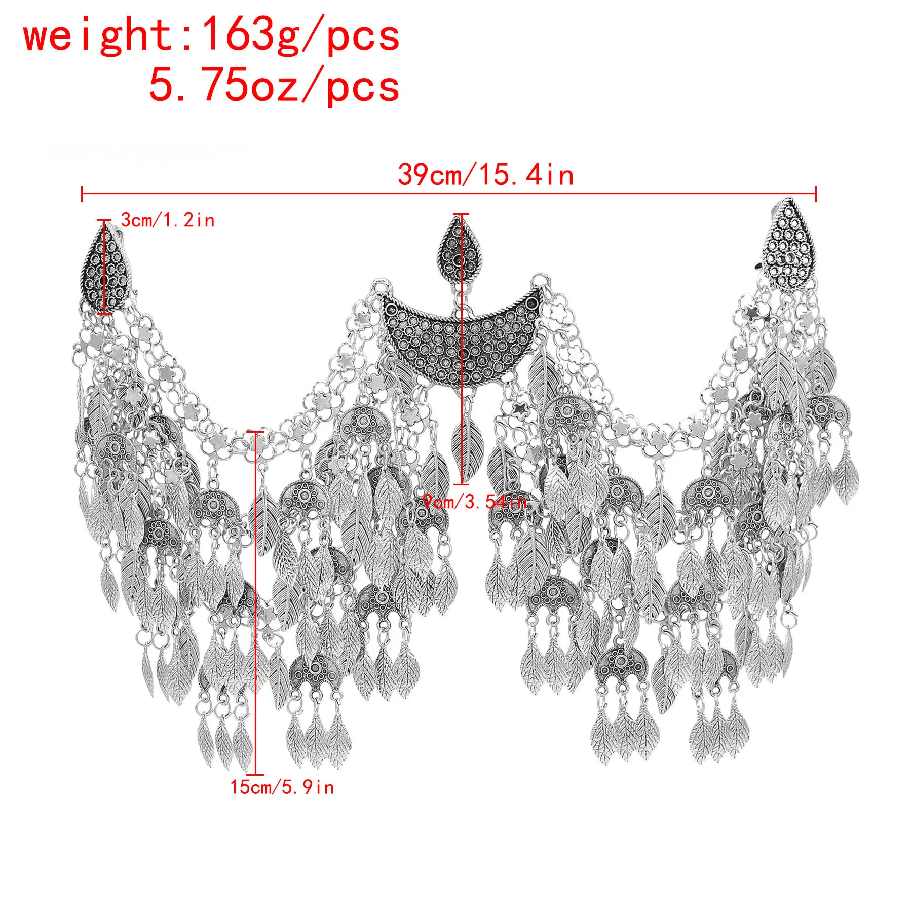 Vintage Silver Plated Moon Leaves Hair Accessories Boho Afghan Ethnic Women's Hair Jewelry Assyrian Tribe Bride Wedding Headband