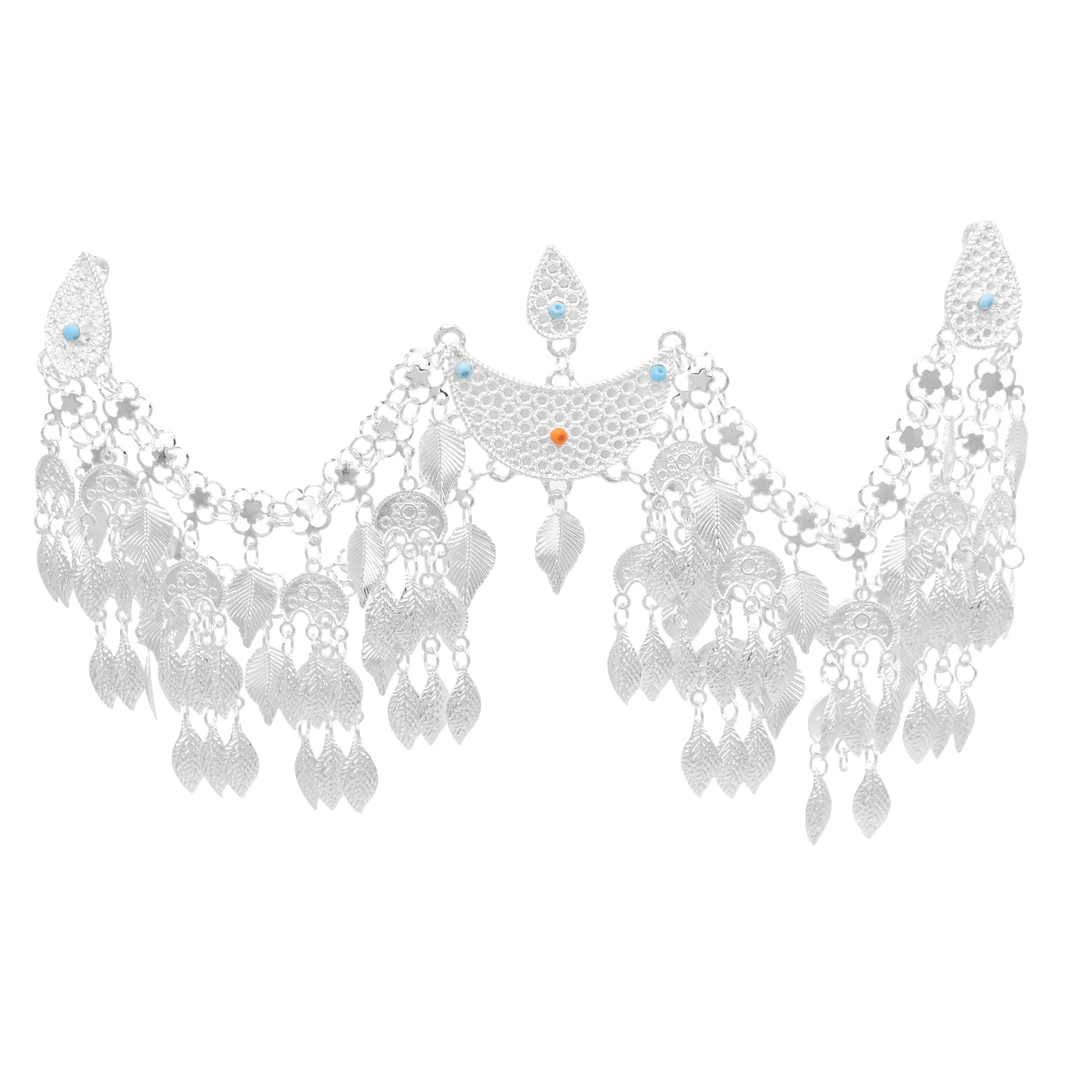 Vintage Silver Plated Moon Leaves Hair Accessories Boho Afghan Ethnic Women's Hair Jewelry Assyrian Tribe Bride Wedding Headband