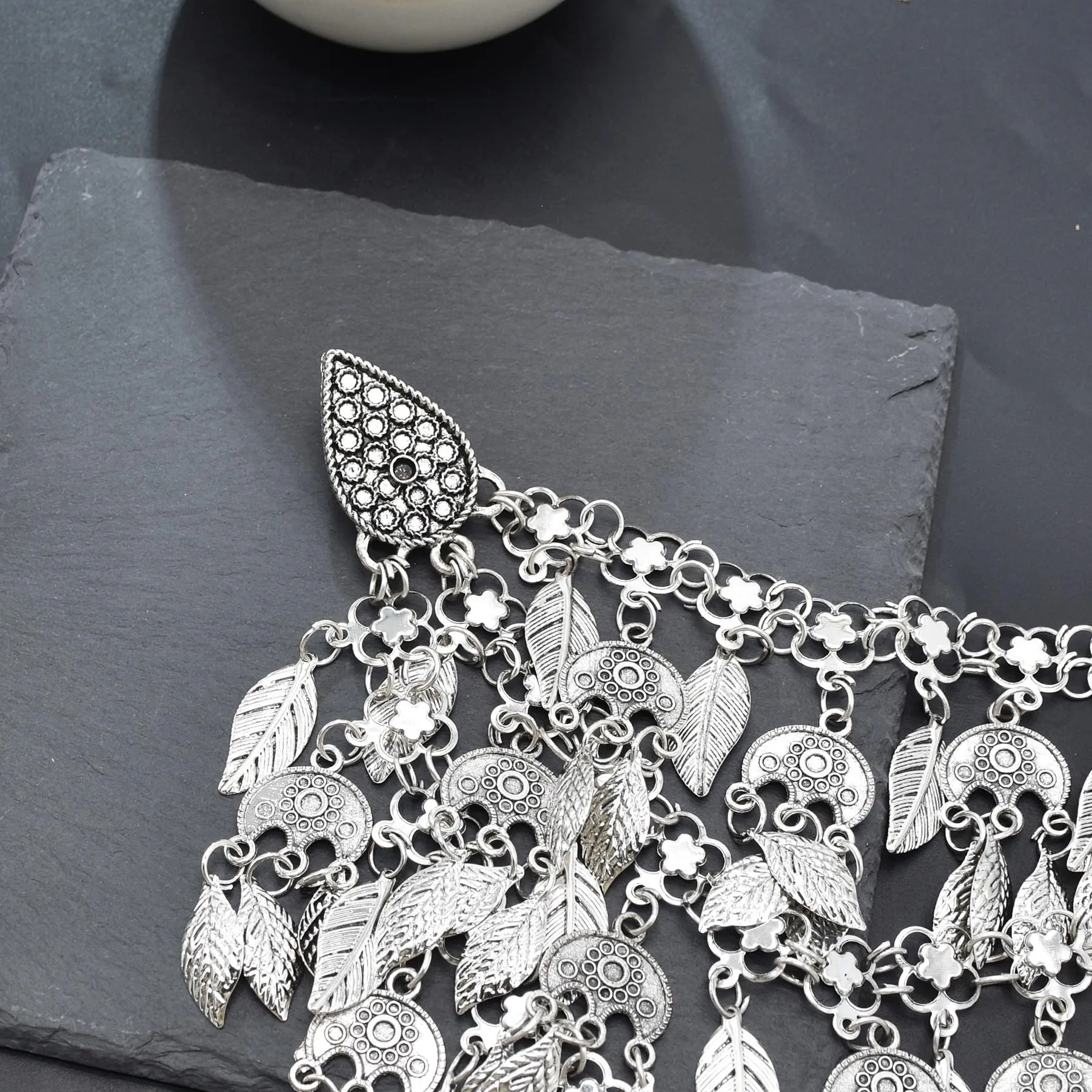 Vintage Silver Plated Moon Leaves Hair Accessories Boho Afghan Ethnic Women's Hair Jewelry Assyrian Tribe Bride Wedding Headband