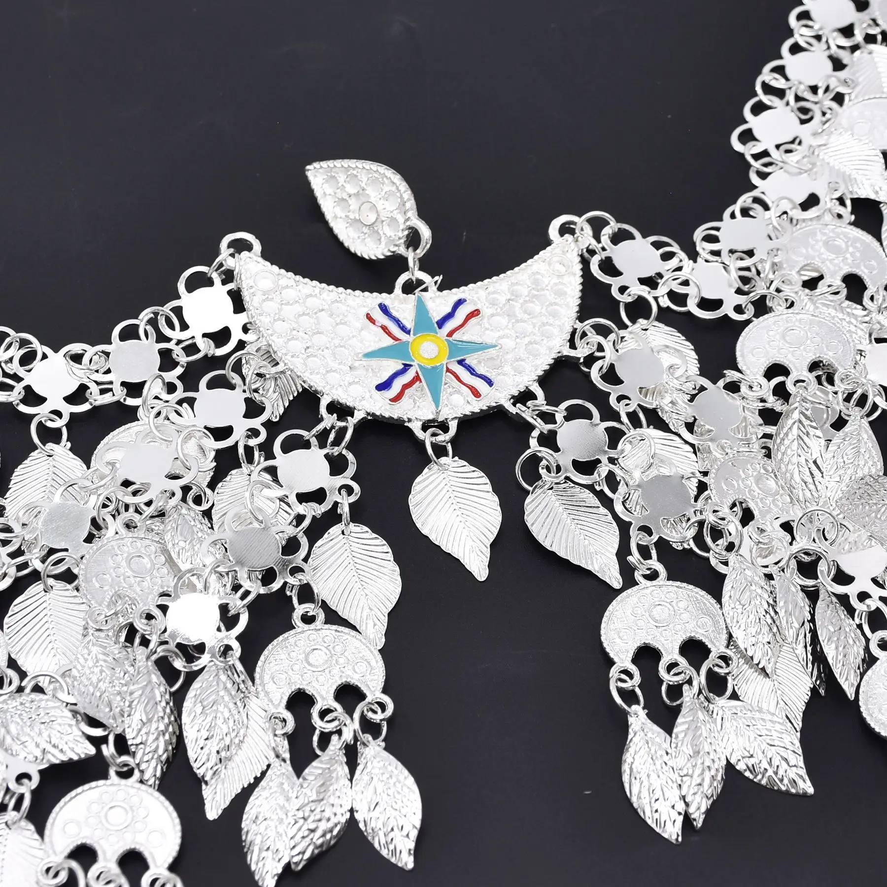 Vintage Silver Plated Moon Leaves Hair Accessories Boho Afghan Ethnic Women's Hair Jewelry Assyrian Tribe Bride Wedding Headband