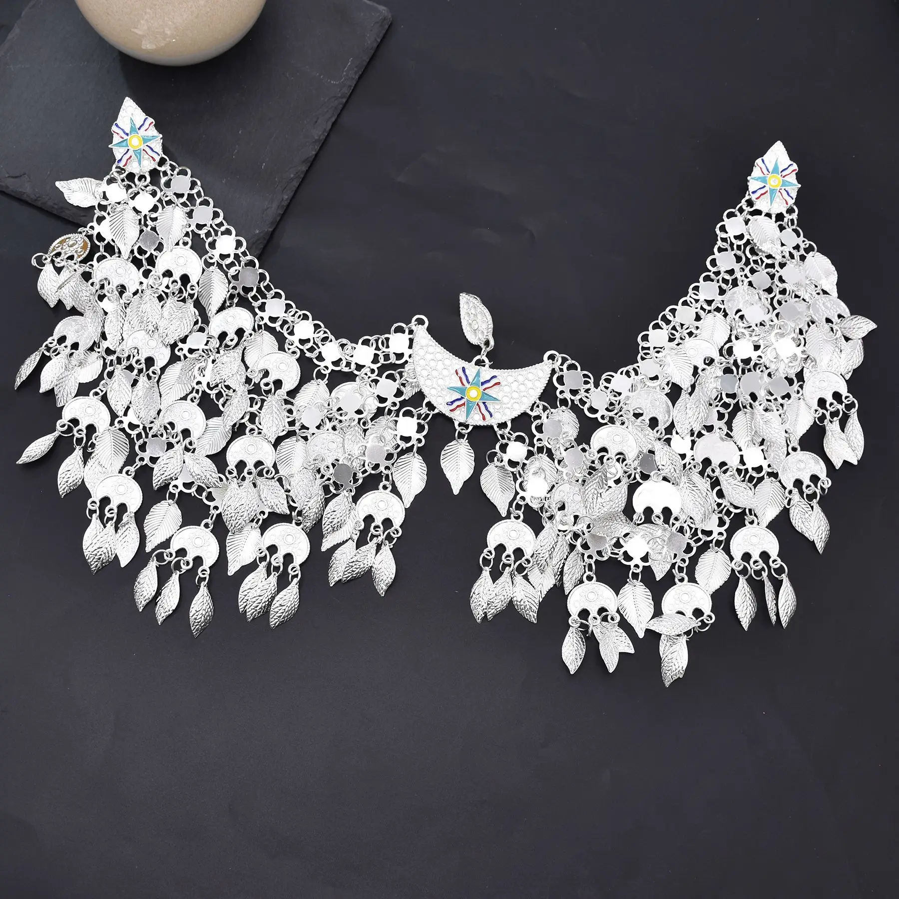 Vintage Silver Plated Moon Leaves Hair Accessories Boho Afghan Ethnic Women's Hair Jewelry Assyrian Tribe Bride Wedding Headband