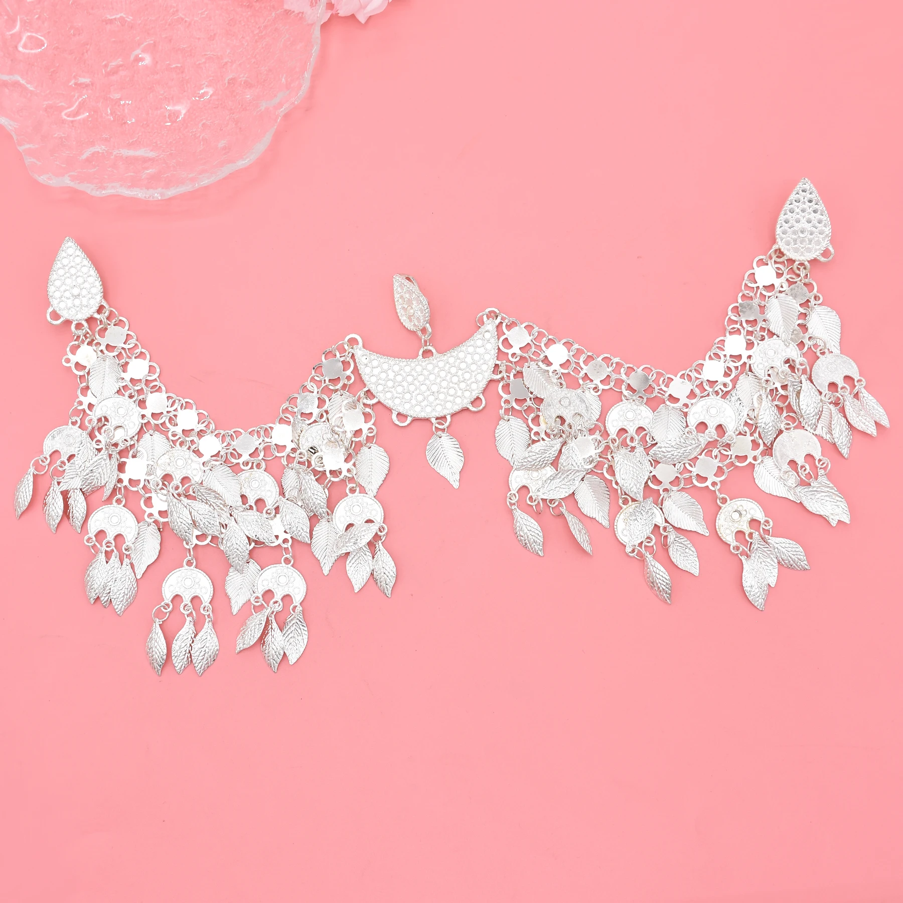 Vintage Silver Plated Moon Leaves Hair Accessories Boho Afghan Ethnic Women's Hair Jewelry Assyrian Tribe Bride Wedding Headband