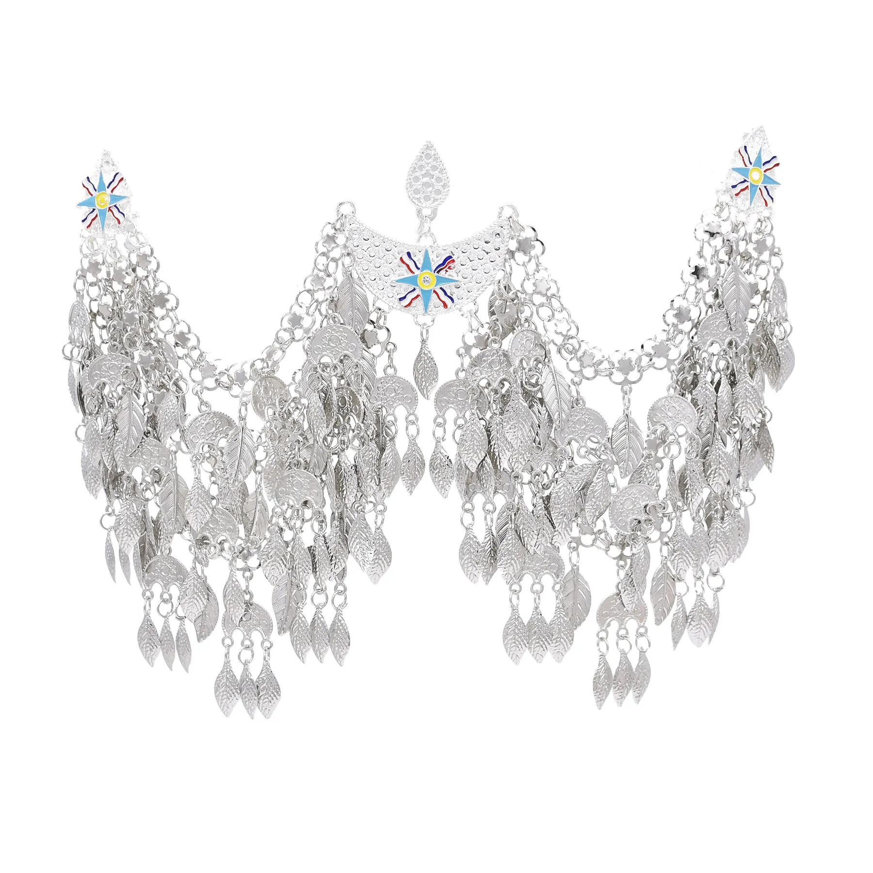 Vintage Silver Plated Moon Leaves Hair Accessories Boho Afghan Ethnic Women's Hair Jewelry Assyrian Tribe Bride Wedding Headband