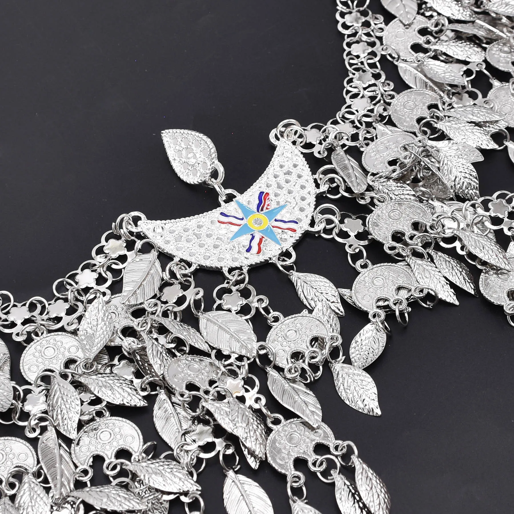Vintage Silver Plated Moon Leaves Hair Accessories Boho Afghan Ethnic Women's Hair Jewelry Assyrian Tribe Bride Wedding Headband