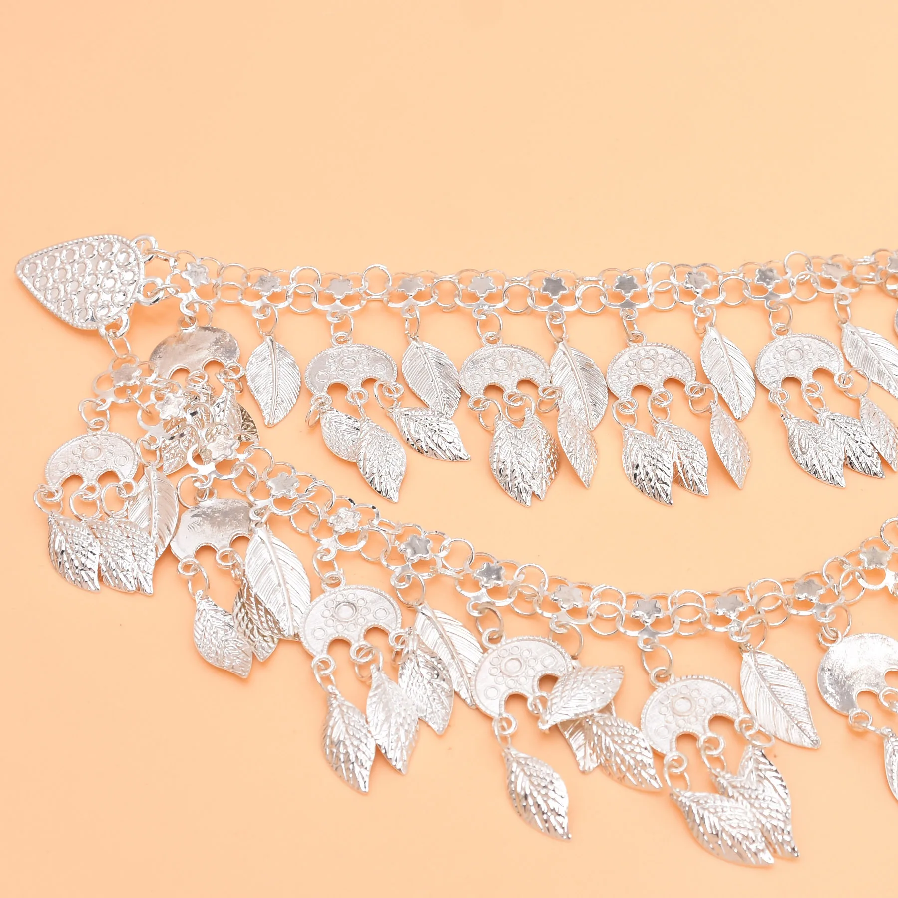 Vintage Silver Plated Moon Leaves Hair Accessories Boho Afghan Ethnic Women's Hair Jewelry Assyrian Tribe Bride Wedding Headband