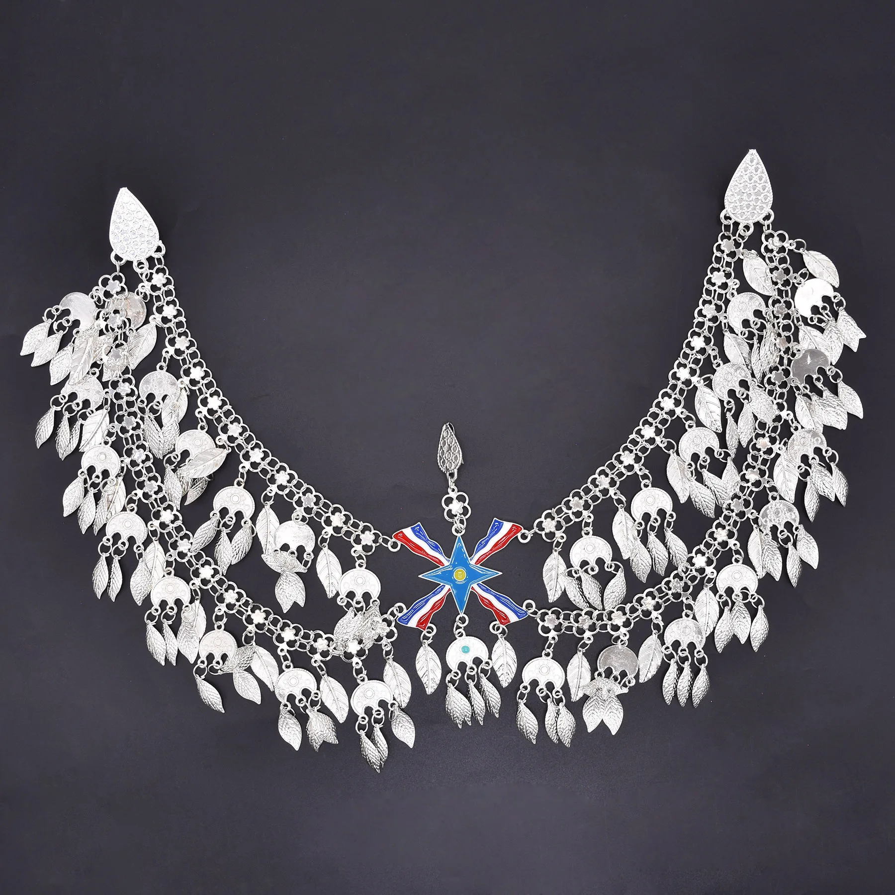 Vintage Silver Plated Moon Leaves Hair Accessories Boho Afghan Ethnic Women's Hair Jewelry Assyrian Tribe Bride Wedding Headband