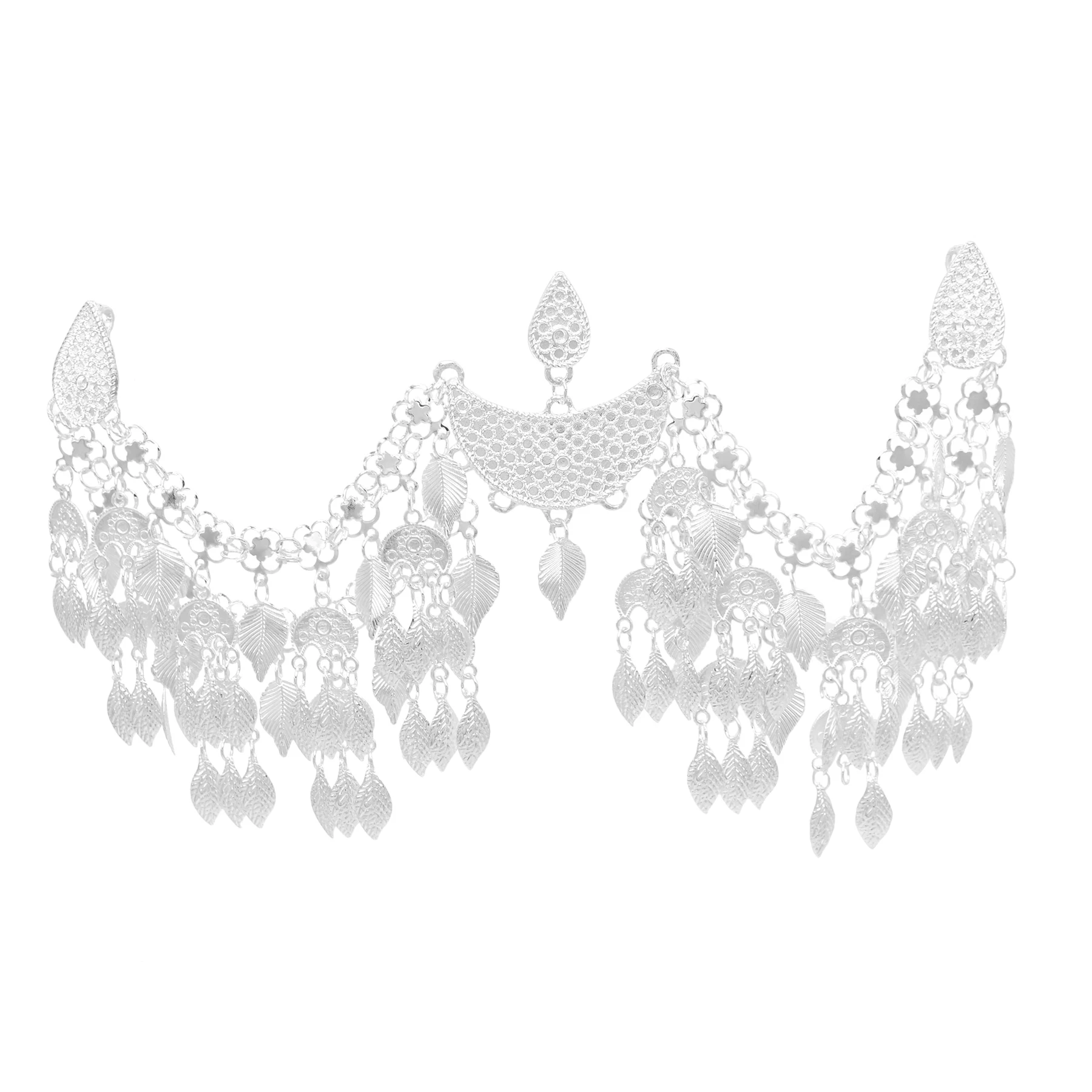 Vintage Silver Plated Moon Leaves Hair Accessories Boho Afghan Ethnic Women's Hair Jewelry Assyrian Tribe Bride Wedding Headband