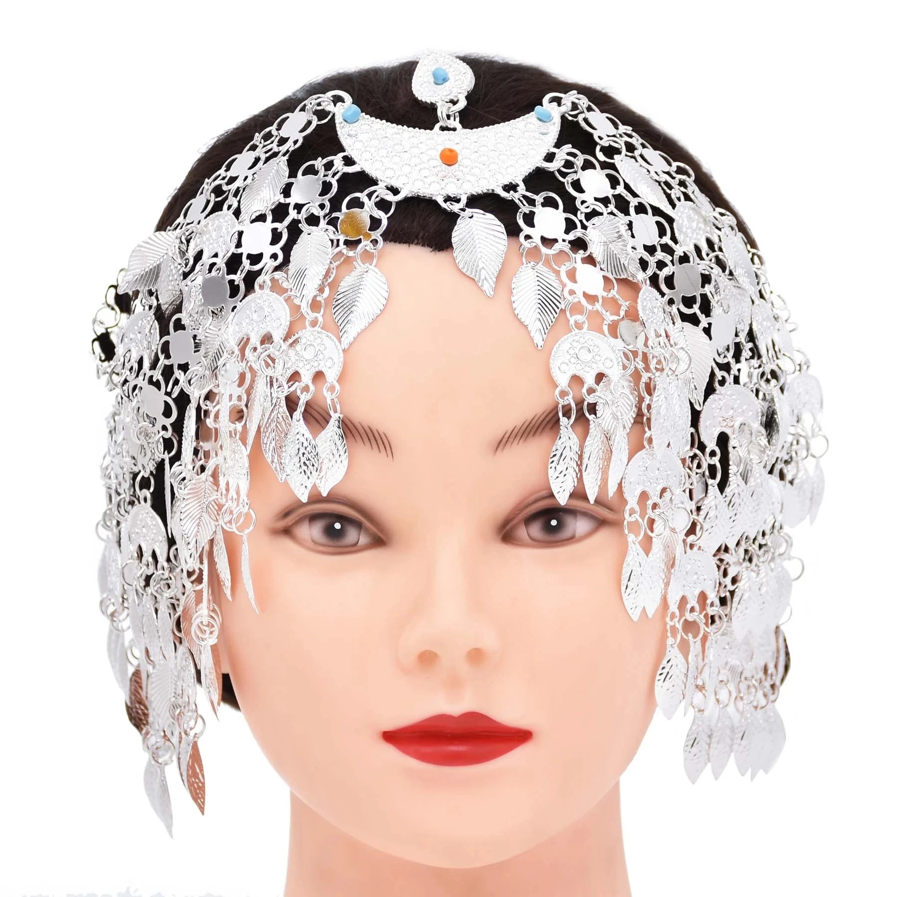 Sparkling Silver Plated Leaves Tassel Headband Hair Accessories Bohemian Bride Hair Jewelry Dance Party Banquet Fashion Gift