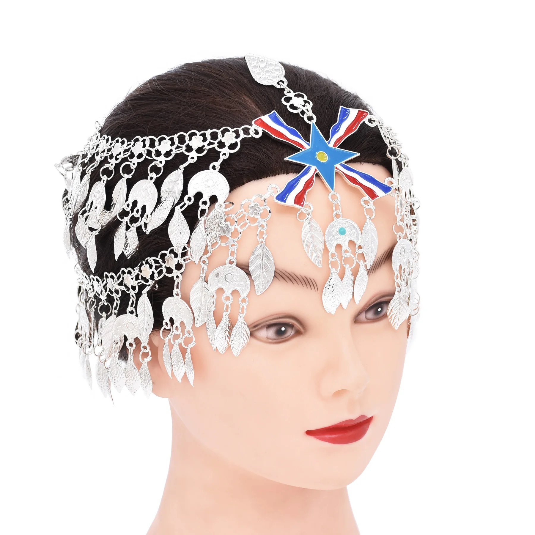 Sparkling Silver Plated Leaves Tassel Headband Hair Accessories Bohemian Bride Hair Jewelry Dance Party Banquet Fashion Gift