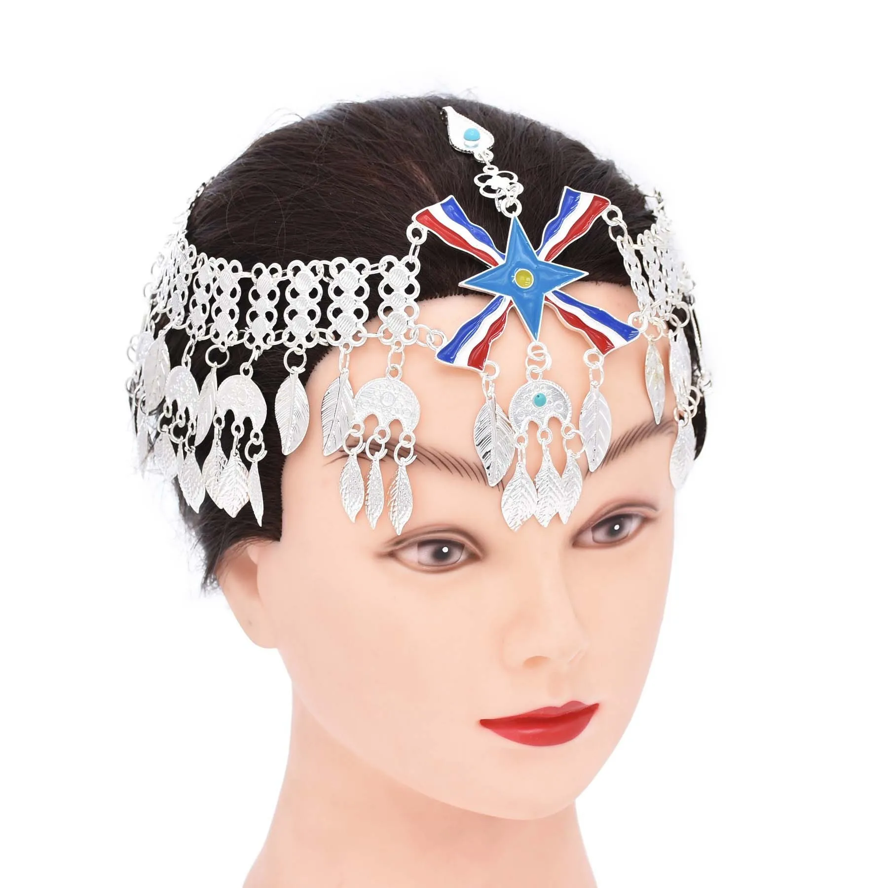 Sparkling Silver Plated Leaves Tassel Headband Hair Accessories Bohemian Bride Hair Jewelry Dance Party Banquet Fashion Gift