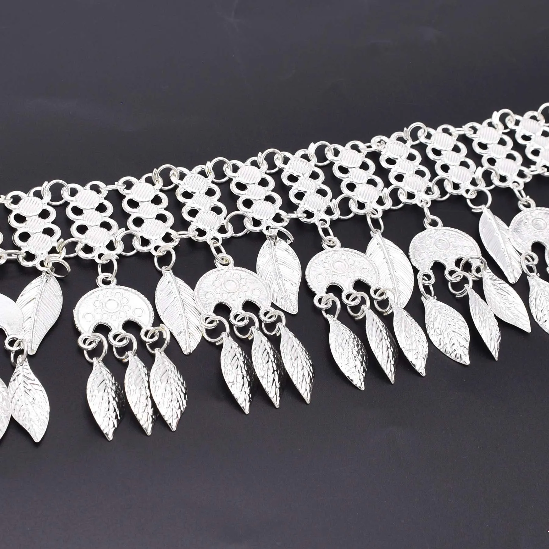 Sparkling Silver Plated Leaves Tassel Headband Hair Accessories Bohemian Bride Hair Jewelry Dance Party Banquet Fashion Gift