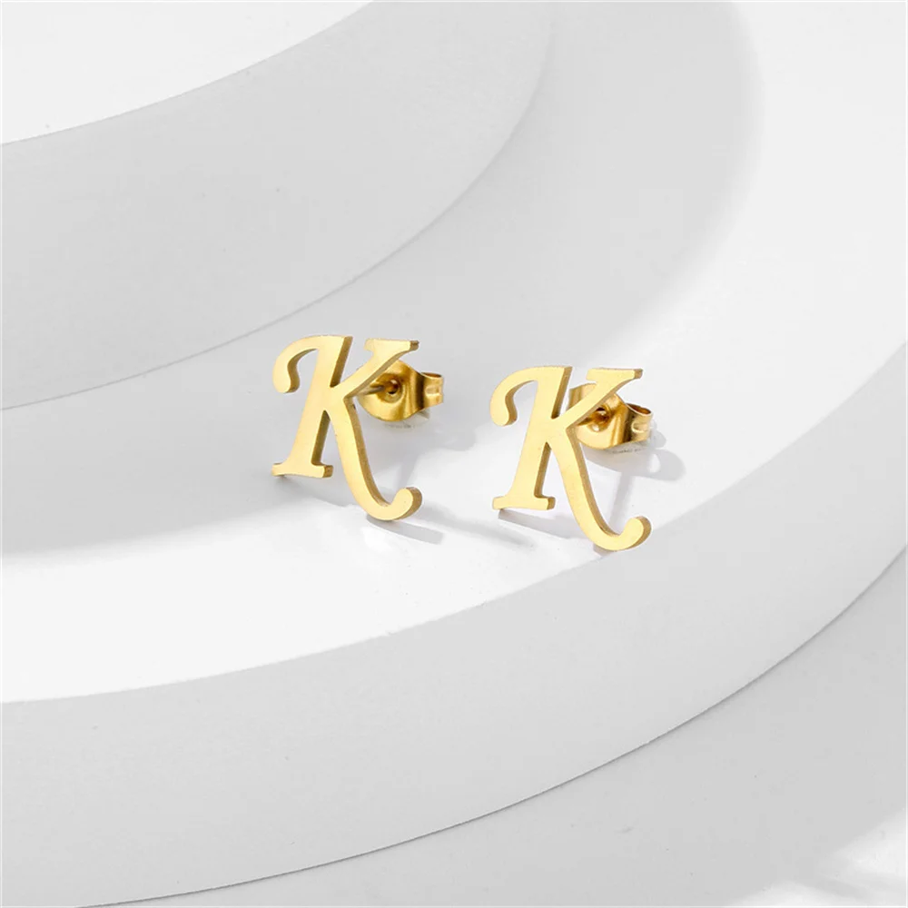 20Pairs/Lot Small Stainless Steel Letter Stud Earrings For Women Girls Piercing Ear Jewelry No Fade
