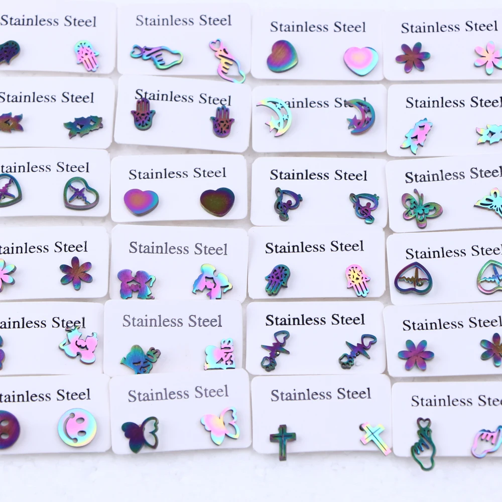 20Pairs/Lot Small Stainless Steel Letter Stud Earrings For Women Girls Piercing Ear Jewelry No Fade