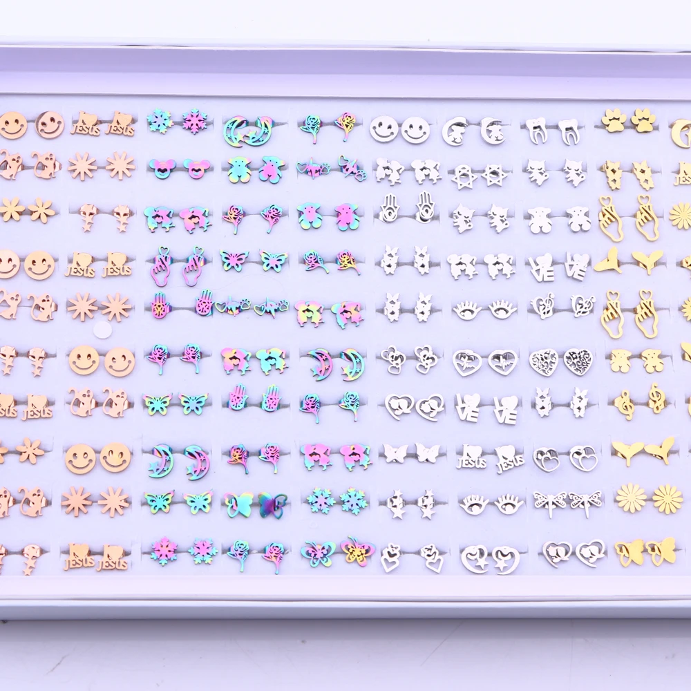 20Pairs/Lot Small Stainless Steel Letter Stud Earrings For Women Girls Piercing Ear Jewelry No Fade