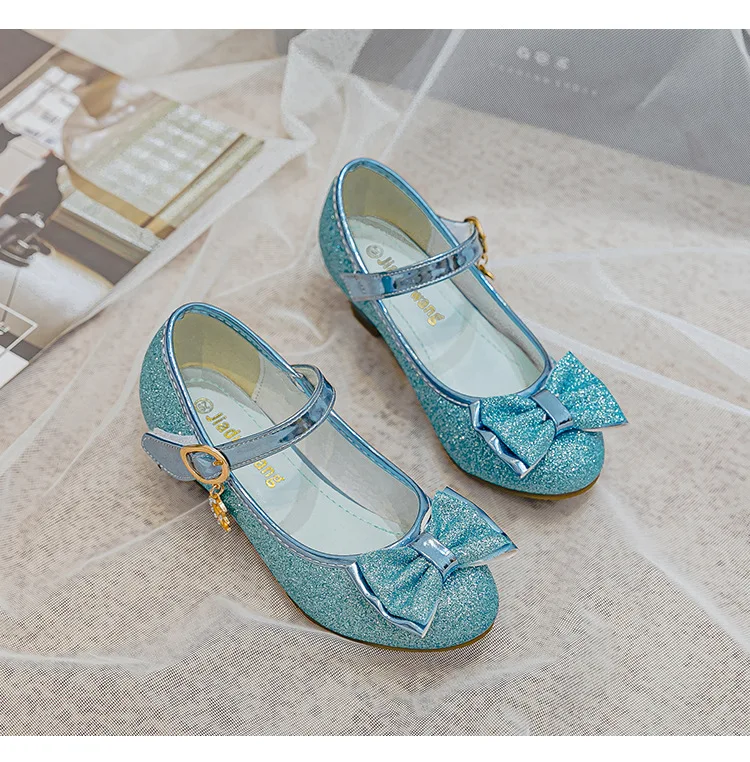 Girls Sandals Rhinestone Butterfly Latin Dance Kids Shoes Children High Heel Princess Shoes Glitter Leather Party Dress Wedding