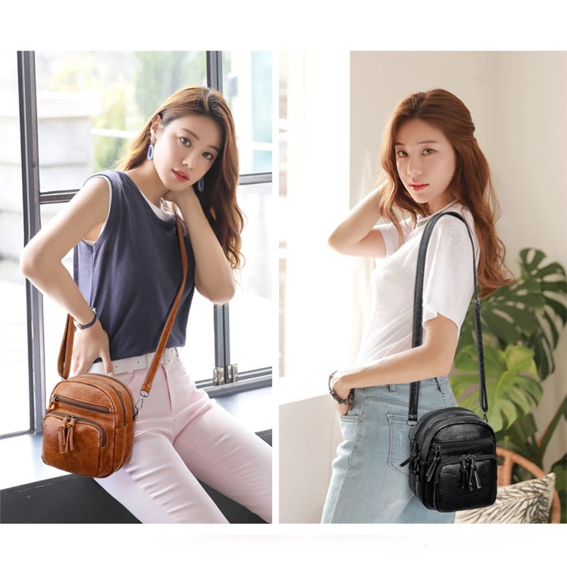 Yogodlns Vintage Crossbody Bag Women Soft PU Leather Shoulder Bag Multifunction Messenger Bag Small Square Bag Big Capacity Bag
