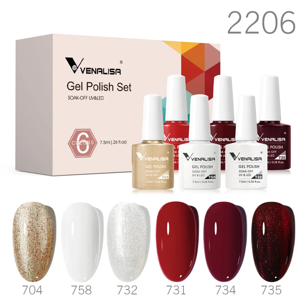 Venalisa Gel Nail Polish 6pcs/lot x7.5ml Soak Off UV LED Nails Varnish Set Semi Permanent Nail Art Gels Lacquer Gift Box Kit