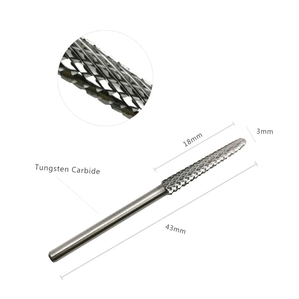 HYTOOS 18mm Cone Cuticle Clean Long Nail Drill Bits Carbide Burr Rotary Grinding Head Manicure Milling Cutters Nails Accessories