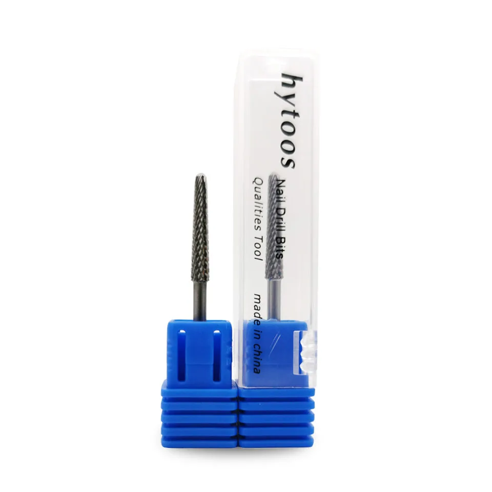 HYTOOS 18mm Cone Cuticle Clean Long Nail Drill Bits Carbide Burr Rotary Grinding Head Manicure Milling Cutters Nails Accessories