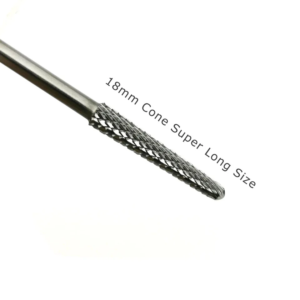 HYTOOS 18mm Cone Cuticle Clean Long Nail Drill Bits Carbide Burr Rotary Grinding Head Manicure Milling Cutters Nails Accessories