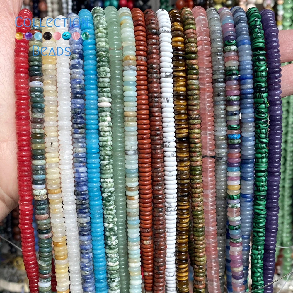 6x2mm 160Pcs Natural Stone Beads Howlite Amazonite Tiger Eye Flat Round Rondelle Beads For Jewelry Making DIY Necklace Bracelet