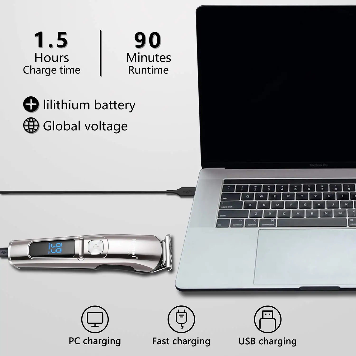 Kemei Professional Multifunction Beard Hair Trimmer Waterproof 6 In 1 Hair Clipper Electric Razor For Men Grooming Kit KM-8508
