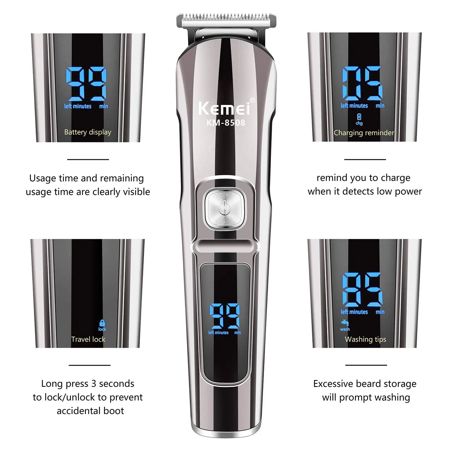 Kemei Professional Multifunction Beard Hair Trimmer Waterproof 6 In 1 Hair Clipper Electric Razor For Men Grooming Kit KM-8508