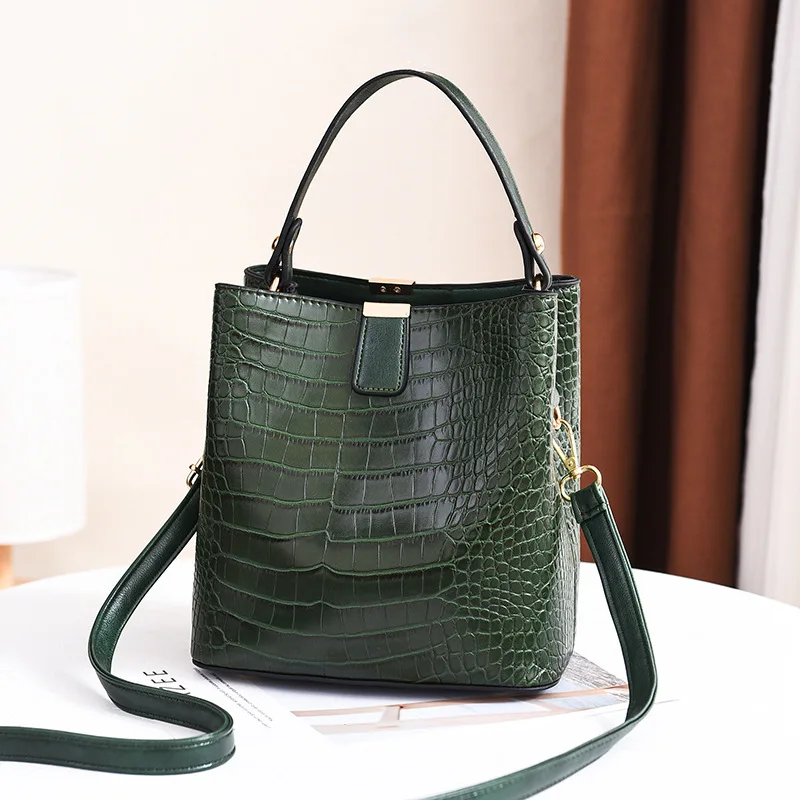Crocodile Pattern Bucket Shoulder Bag For Women Fashion Brands Female Handbag Large Capacity Lady Crossbody Bag Handbag Purse
