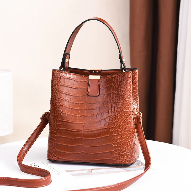 Crocodile Pattern Bucket Shoulder Bag For Women Fashion Brands Female Handbag Large Capacity Lady Crossbody Bag Handbag Purse
