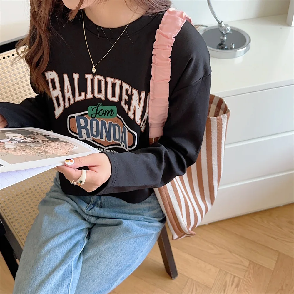 Contrast Color Women's Stripe Shoulder Bags Simple Canvas College Girls Book Tote Shopping Bag Casual Female Travel Handbags