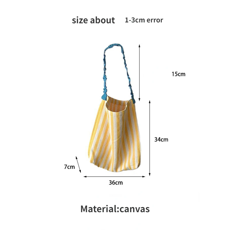 Contrast Color Women's Stripe Shoulder Bags Simple Canvas College Girls Book Tote Shopping Bag Casual Female Travel Handbags