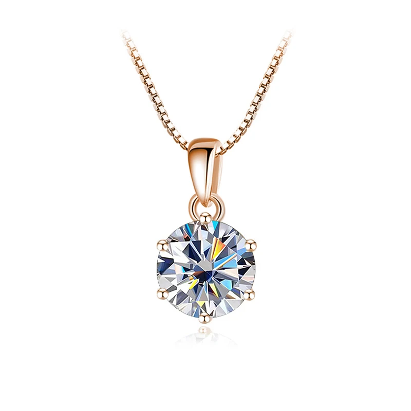 Butterflykiss 6.5mm 1.0 Carat D Moissanite Necklaces Rose Gold Plated Pendant Original Real S925 Silver Chain Jewelry For Women