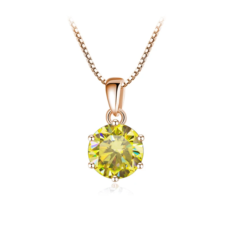 Butterflykiss 6.5mm 1.0 Carat D Moissanite Necklaces Rose Gold Plated Pendant Original Real S925 Silver Chain Jewelry For Women