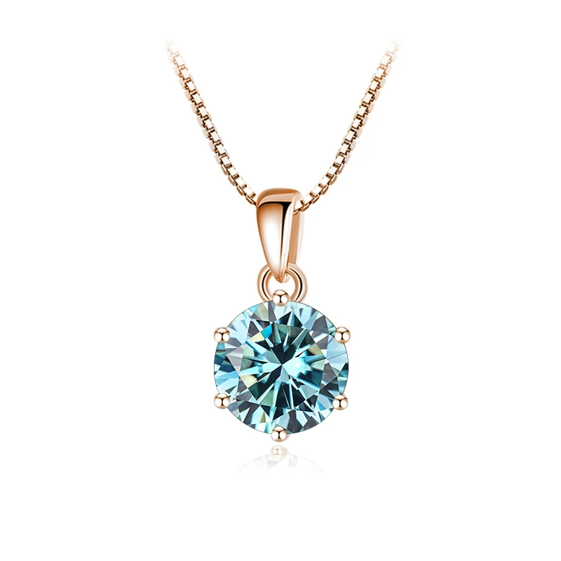 Butterflykiss 6.5mm 1.0 Carat D Moissanite Necklaces Rose Gold Plated Pendant Original Real S925 Silver Chain Jewelry For Women