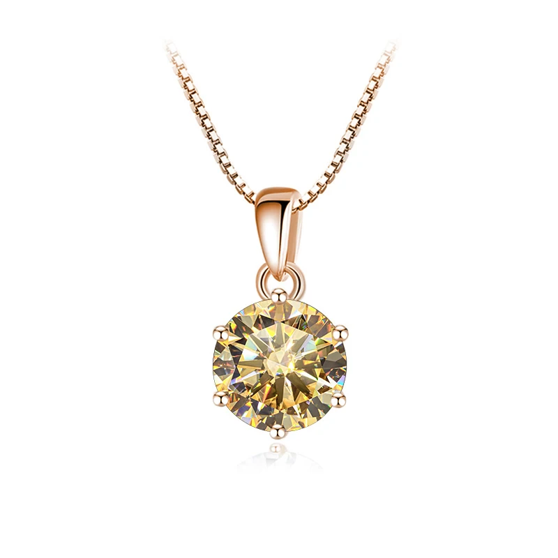 Butterflykiss 6.5mm 1.0 Carat D Moissanite Necklaces Rose Gold Plated Pendant Original Real S925 Silver Chain Jewelry For Women