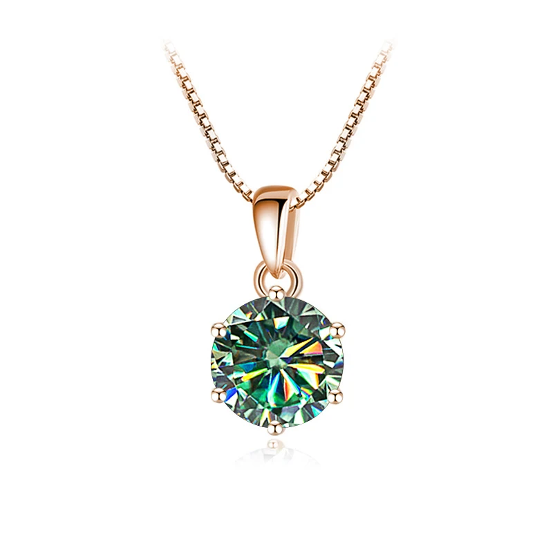Butterflykiss 6.5mm 1.0 Carat D Moissanite Necklaces Rose Gold Plated Pendant Original Real S925 Silver Chain Jewelry For Women
