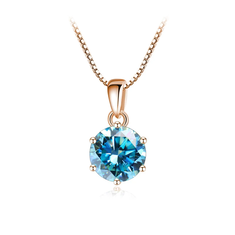 Butterflykiss 6.5mm 1.0 Carat D Moissanite Necklaces Rose Gold Plated Pendant Original Real S925 Silver Chain Jewelry For Women