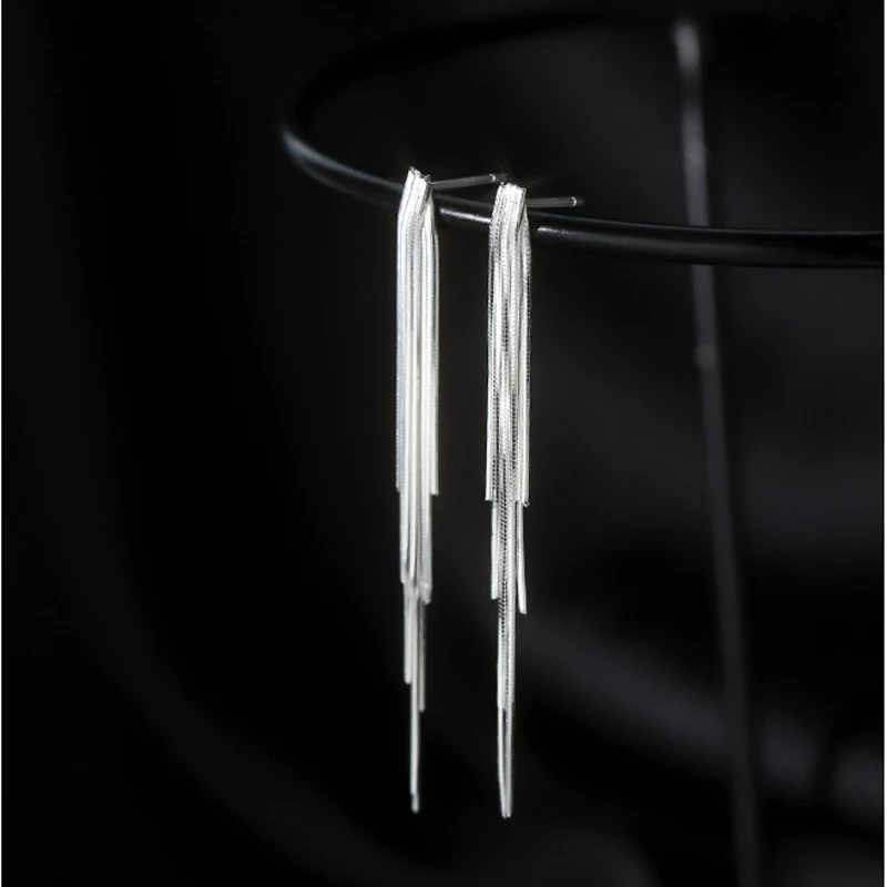 New Simple S925 Silver Long Dense Snake Bone Tassel Drop Earrings For Women Wedding Party Gift Fine Jewelry Wholesal ER097