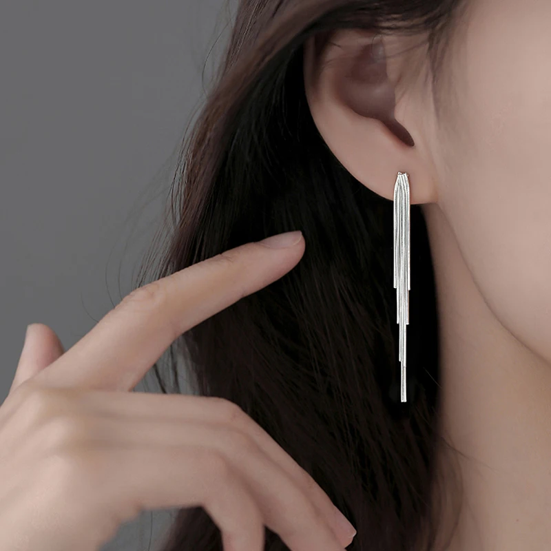 New Simple S925 Silver Long Dense Snake Bone Tassel Drop Earrings For Women Wedding Party Gift Fine Jewelry Wholesal ER097