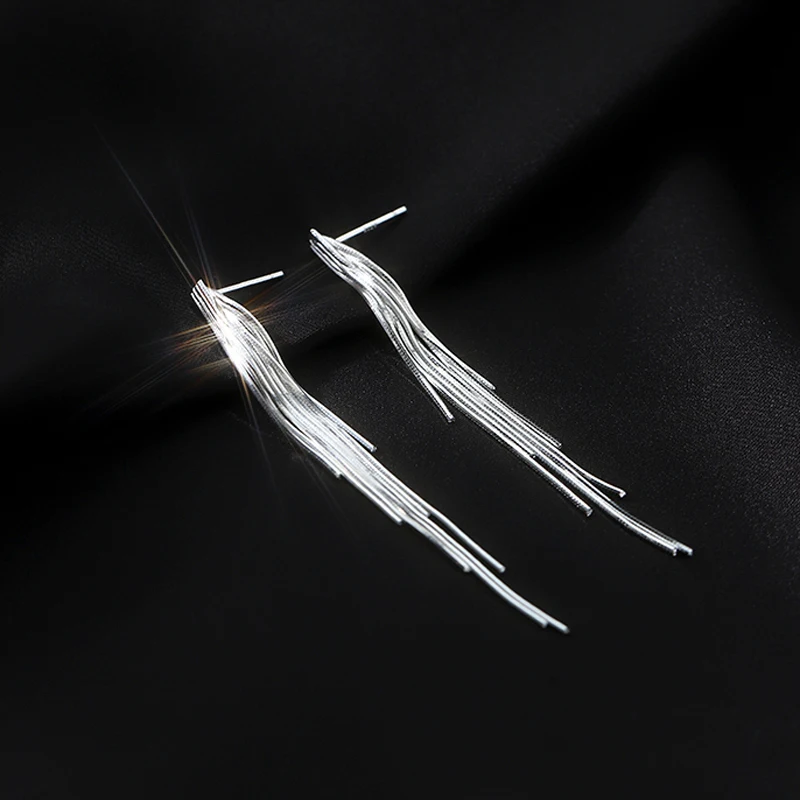 New Simple S925 Silver Long Dense Snake Bone Tassel Drop Earrings For Women Wedding Party Gift Fine Jewelry Wholesal ER097