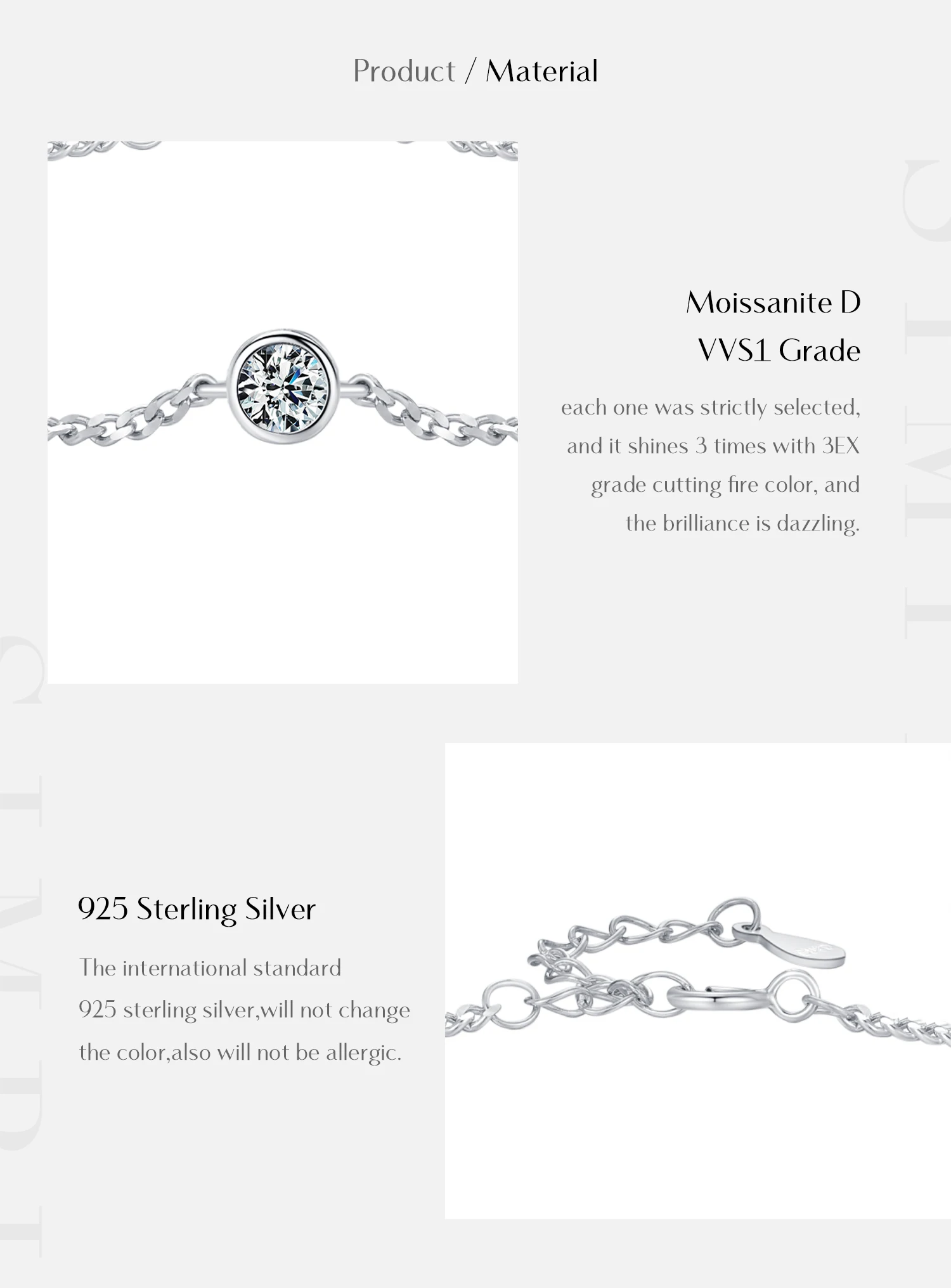 MODIAN 0.25CT Moissanite Bezel Setting Bracelet For Women Diamond 925 Sterling Silver Elegant Chain Bracelet Wedding Jewelry